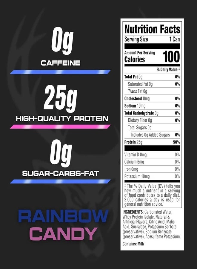 Bucked Up Lightly Carbonated Protein Soda - 25g Whey Isolate - RTD - Zero Sugar, Low Calorie, Caffeine Free, Sparkling Protein Soda - 473 ml flavored (Rainbow Candy) - Image 2