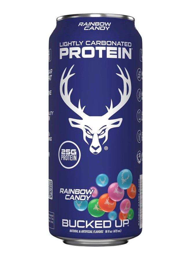Bucked Up Lightly Carbonated Protein Soda - 25g Whey Isolate - RTD - Zero Sugar, Low Calorie, Caffeine Free, Sparkling Protein Soda - 473 ml flavored (Rainbow Candy) - Image 1