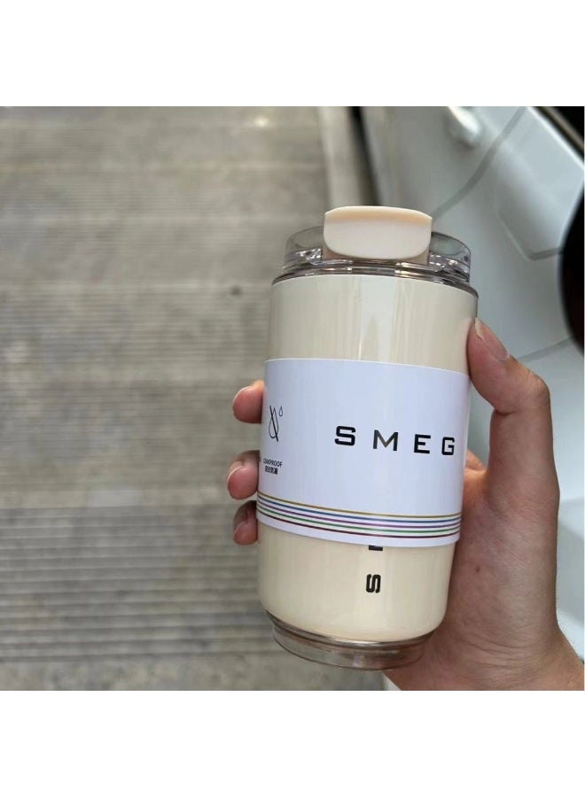 smeg كوب قهوة سفر SMEG، 320 مل، كوب مشروبات معزول بغطاء مانع للتسرب، كوب قهوة طويل الأمد مع غطاء وقشة، ترمس قهوة سفر أبيض - Image 3