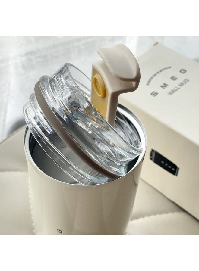 smeg كوب قهوة سفر SMEG، 320 مل، كوب مشروبات معزول بغطاء مانع للتسرب، كوب قهوة طويل الأمد مع غطاء وقشة، ترمس قهوة سفر أبيض - Image 2