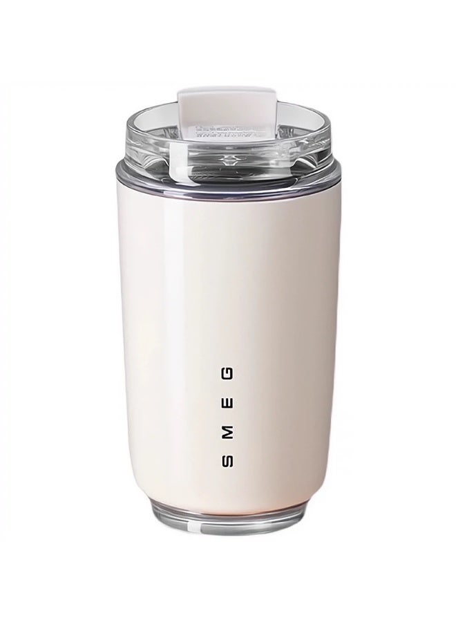 smeg كوب قهوة سفر SMEG، 320 مل، كوب مشروبات معزول بغطاء مانع للتسرب، كوب قهوة طويل الأمد مع غطاء وقشة، ترمس قهوة سفر أبيض - Image 4