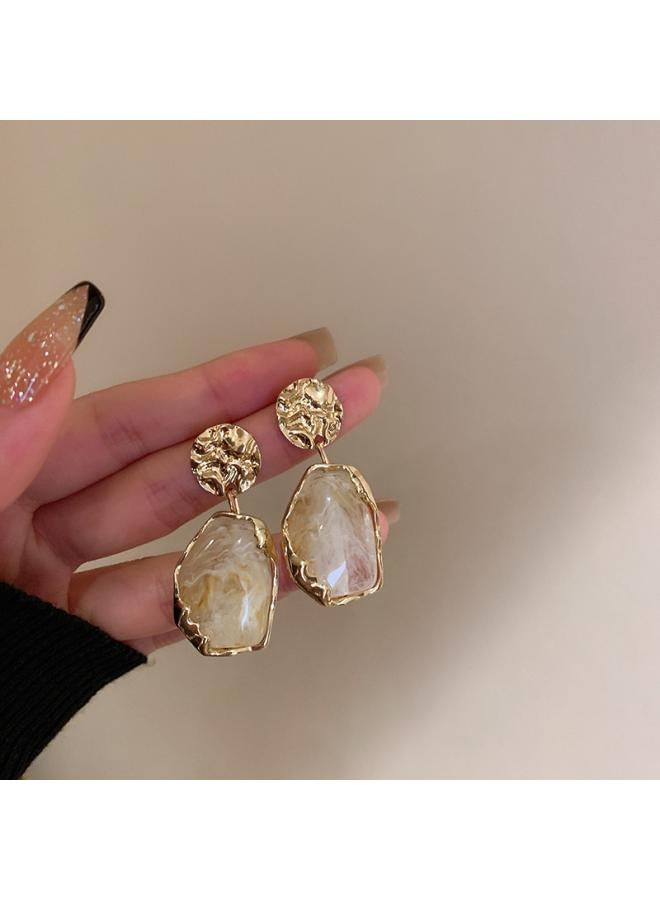 Silver Needle Hong Kong Style Vintage Resin Water Drop Geometric Earrings Simple Fashion Design Earrings Elegant High-grade Earrings