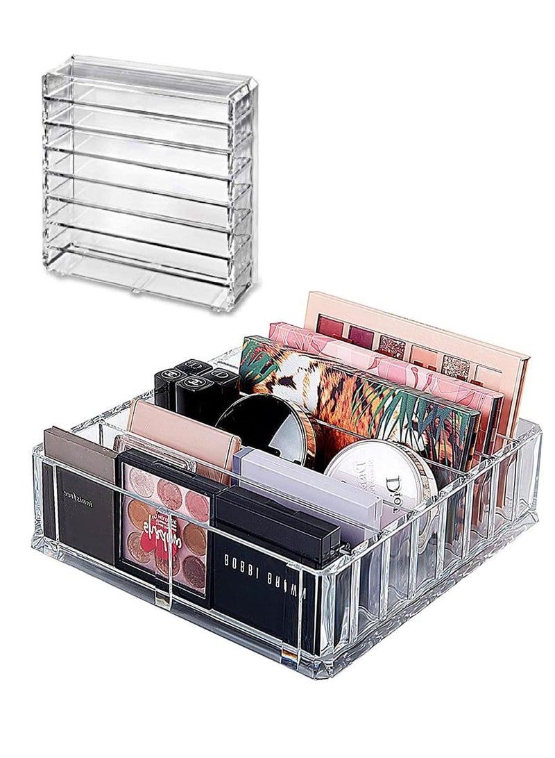 Meetion 1pc Makeup Palette Organizer - Clear Acrylic Storage Box with 8 Spaces for Eyeshadow Palette, Ideal Makeup Organizer for Bathroom Vanity Drawers - Image 1