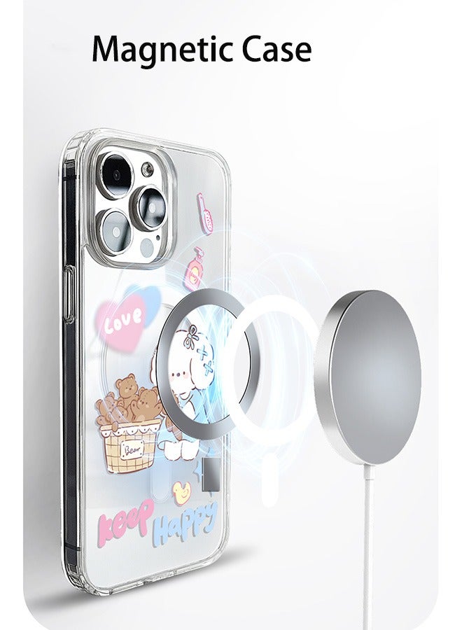 Magnetic Case for iPhone 15 Pro Max, Cute Bear Cartoon Pattern Phone Case,Slim Case Compatible with iPhone 15 Pro Max, TPU material Anti-Scratch Shockproof Protective Phone Fashion Cover Women Girls - Image 2