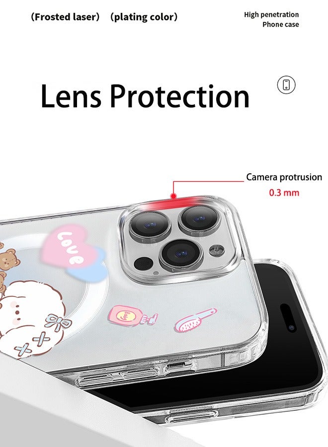 Magnetic Case for iPhone 15 Pro Max, Cute Bear Cartoon Pattern Phone Case,Slim Case Compatible with iPhone 15 Pro Max, TPU material Anti-Scratch Shockproof Protective Phone Fashion Cover Women Girls - Image 3