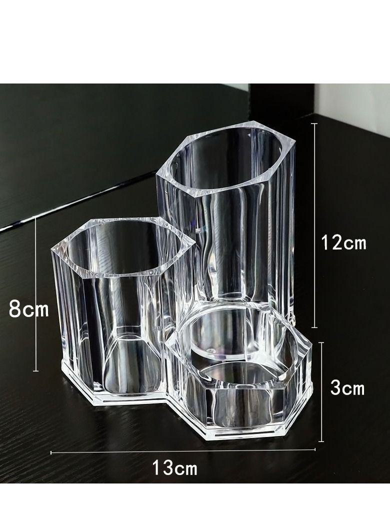 Generic Makeup Brush Holder Organizer, Holder, 3 Slot Acrylic Cosmetics Brushes Storage Solution, Solution- Office, Bathroom, Kitchen Supplies and More Clear  - Image 3