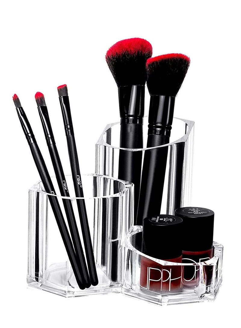 Generic Makeup Brush Holder Organizer, Holder, 3 Slot Acrylic Cosmetics Brushes Storage Solution, Solution- Office, Bathroom, Kitchen Supplies and More Clear  - Image 1