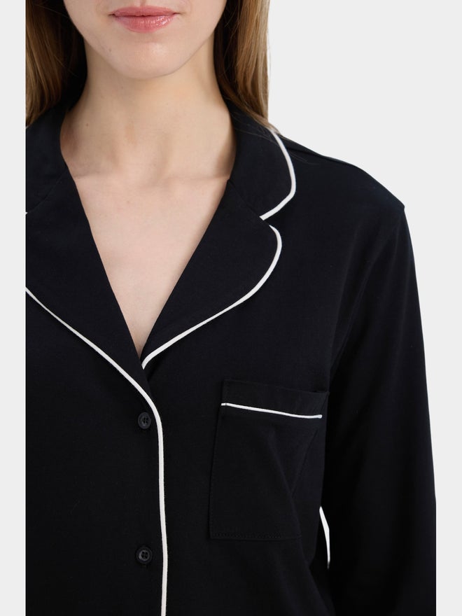 DeFacto DeFacto Contrast Piping Detail Regular Fit Shirt and Pyjama Set - Image 5