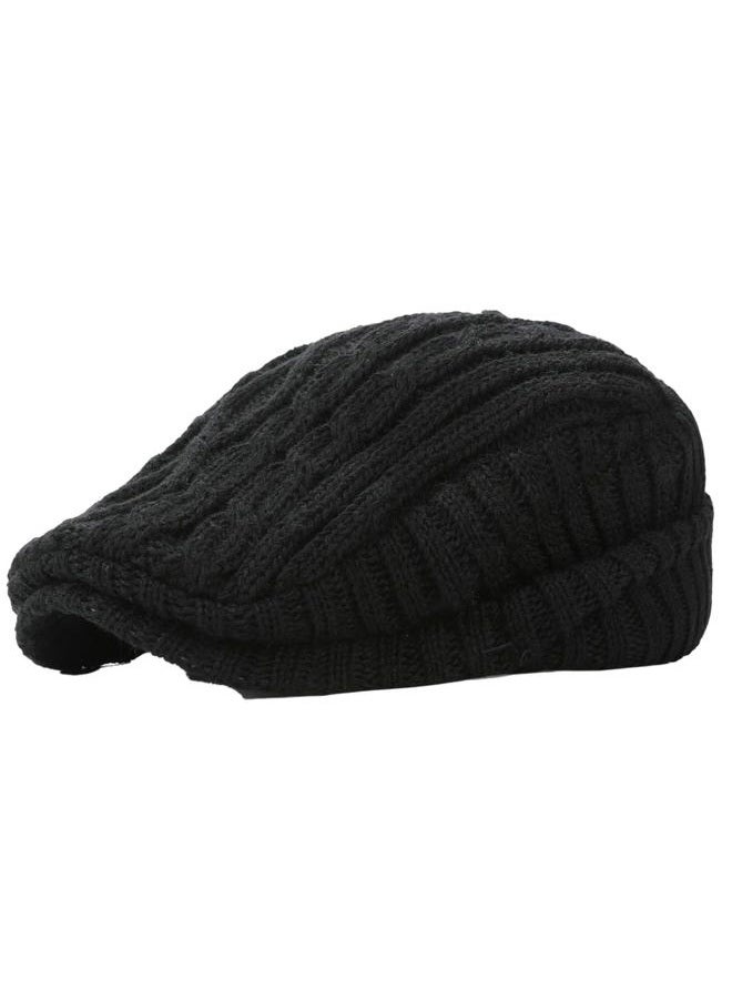 Pocadri Winter Knitted Newsboy Hat for Women Men Vintage Thick Beret Ivy Cap Warm French Style Flap Hats Ear Pretection, Black, One size - Image 1