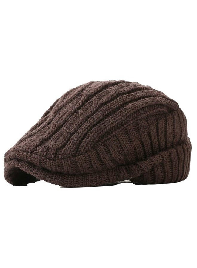 Pocadri Winter Knitted Newsboy Hat for Women Men Vintage Thick Beret Ivy Cap Warm French Style Flap Hats Ear Pretection, Black, One size - Image 2