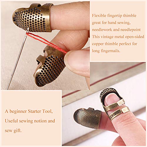 ZMAAGG 8 Pcs Thimble + 30 Pcs Sewing Needles, Finger Protector Fingertip Adjustable Metal Bronze Rings and Leather Coin Thimble for Needlework, Hand Embroidery Craft - Image 3