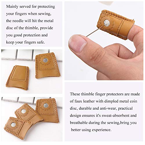 ZMAAGG 8 Pcs Thimble + 30 Pcs Sewing Needles, Finger Protector Fingertip Adjustable Metal Bronze Rings and Leather Coin Thimble for Needlework, Hand Embroidery Craft - Image 2