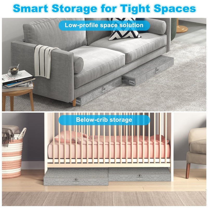 Kukikan Under Bed Storage Container Bins 2 Pack, 4 Inch Thin Low Profile Underbed Clothes Storage Organizer for Dorm & Home, Use for Blanket and Toy Storage Box W/ Sturdy Bottom/Sides, Foldable Thick Fabric - Image 5