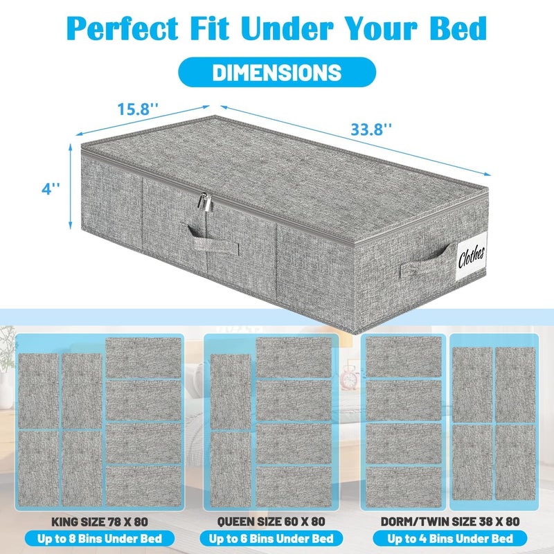 Kukikan Under Bed Storage Container Bins 2 Pack, 4 Inch Thin Low Profile Underbed Clothes Storage Organizer for Dorm & Home, Use for Blanket and Toy Storage Box W/ Sturdy Bottom/Sides, Foldable Thick Fabric - Image 4