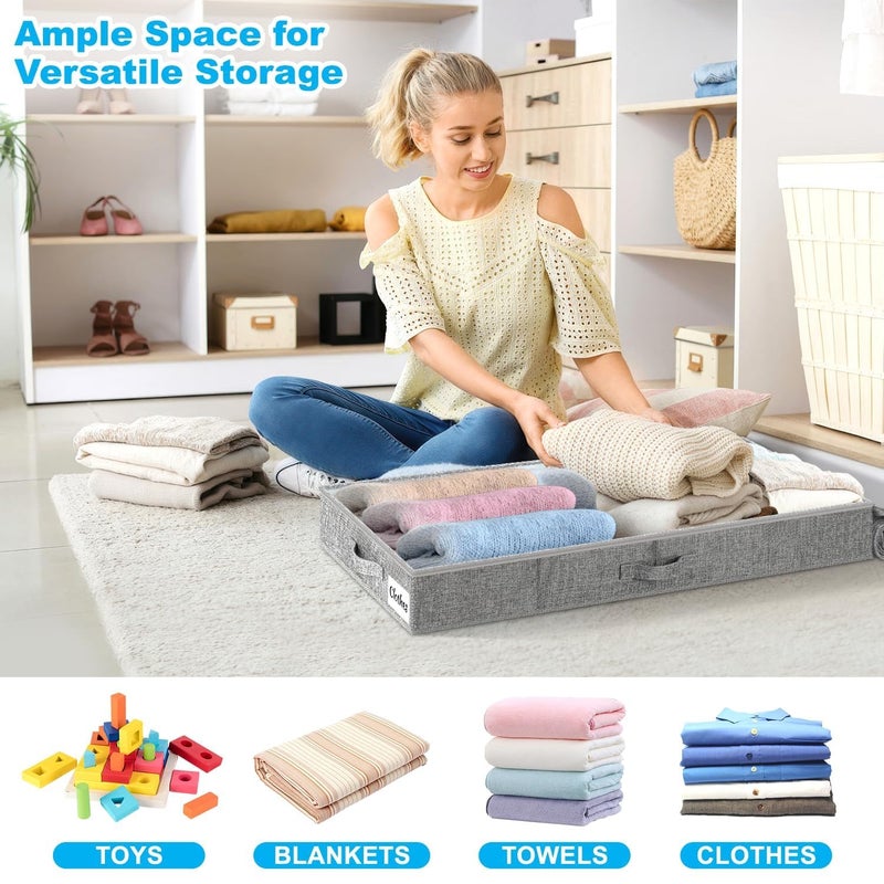 Kukikan Under Bed Storage Container Bins 2 Pack, 4 Inch Thin Low Profile Underbed Clothes Storage Organizer for Dorm & Home, Use for Blanket and Toy Storage Box W/ Sturdy Bottom/Sides, Foldable Thick Fabric - Image 3