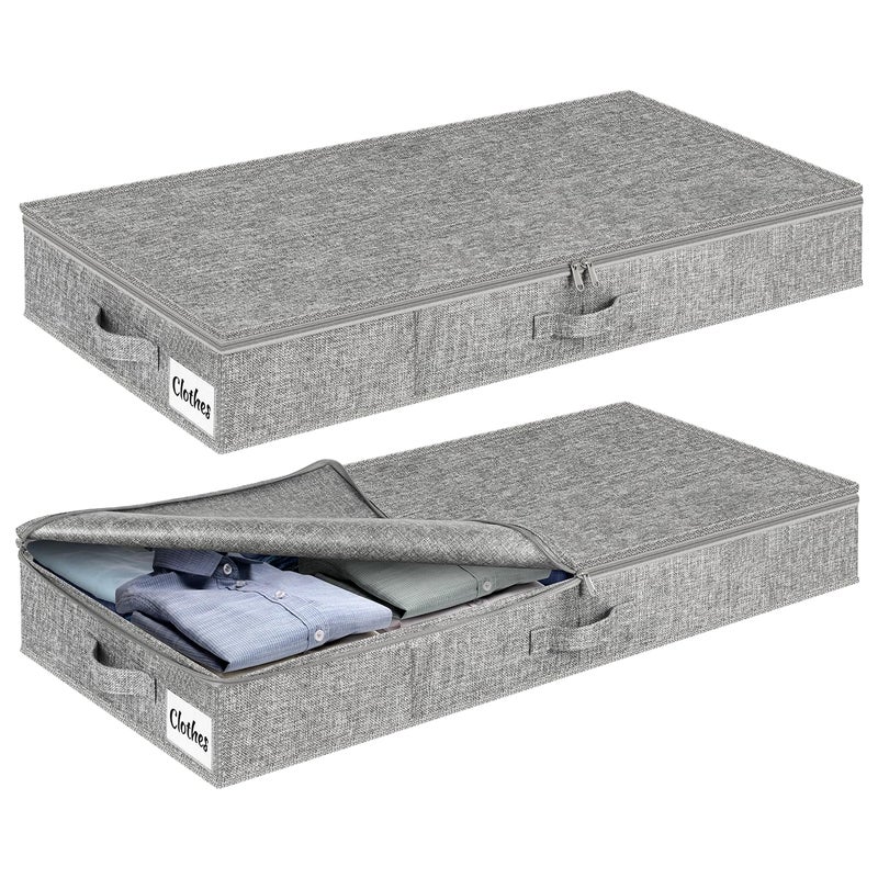 Kukikan Under Bed Storage Container Bins 2 Pack, 4 Inch Thin Low Profile Underbed Clothes Storage Organizer for Dorm & Home, Use for Blanket and Toy Storage Box W/ Sturdy Bottom/Sides, Foldable Thick Fabric - Image 1