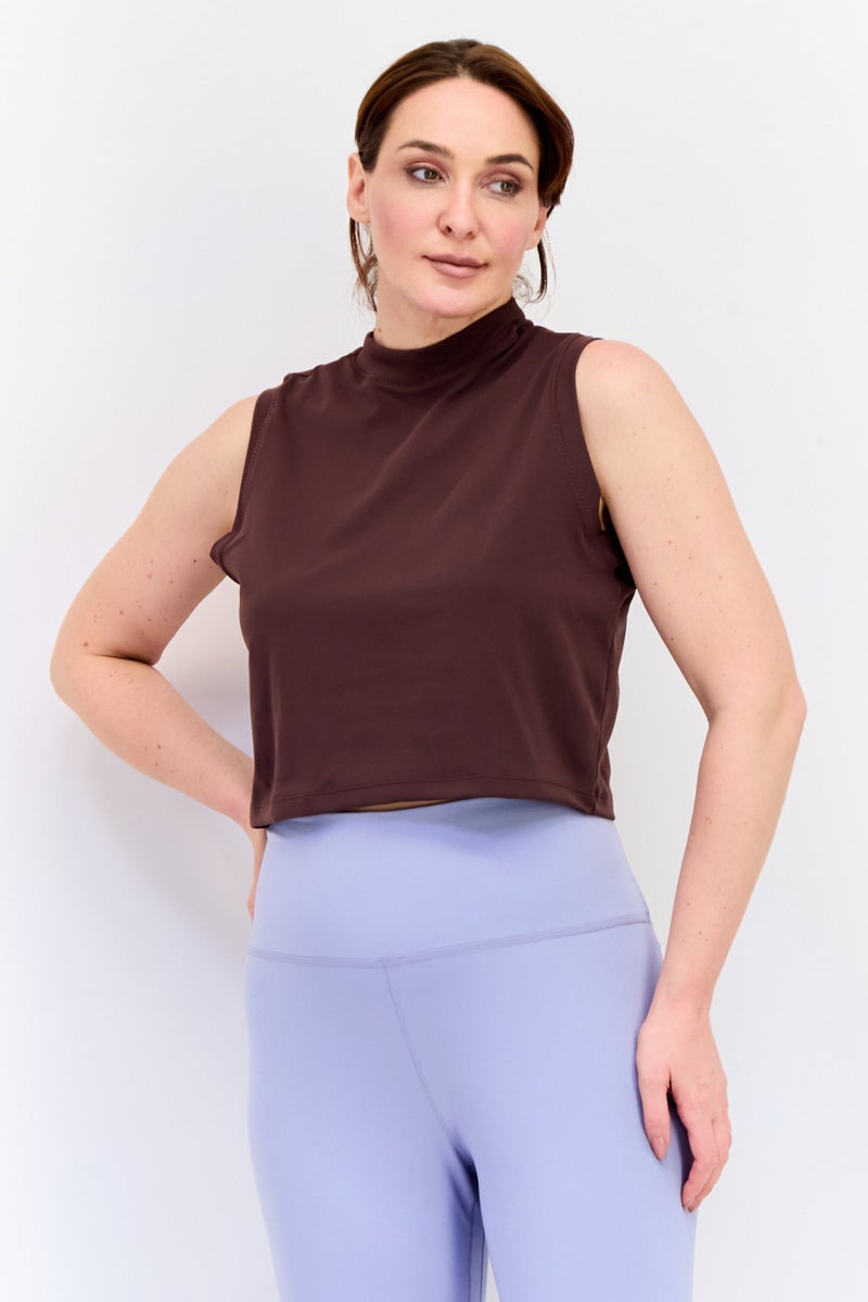 Nike Women Dri-Fit Solid Sleeveless Training Tank Top, Brown  - Image 1