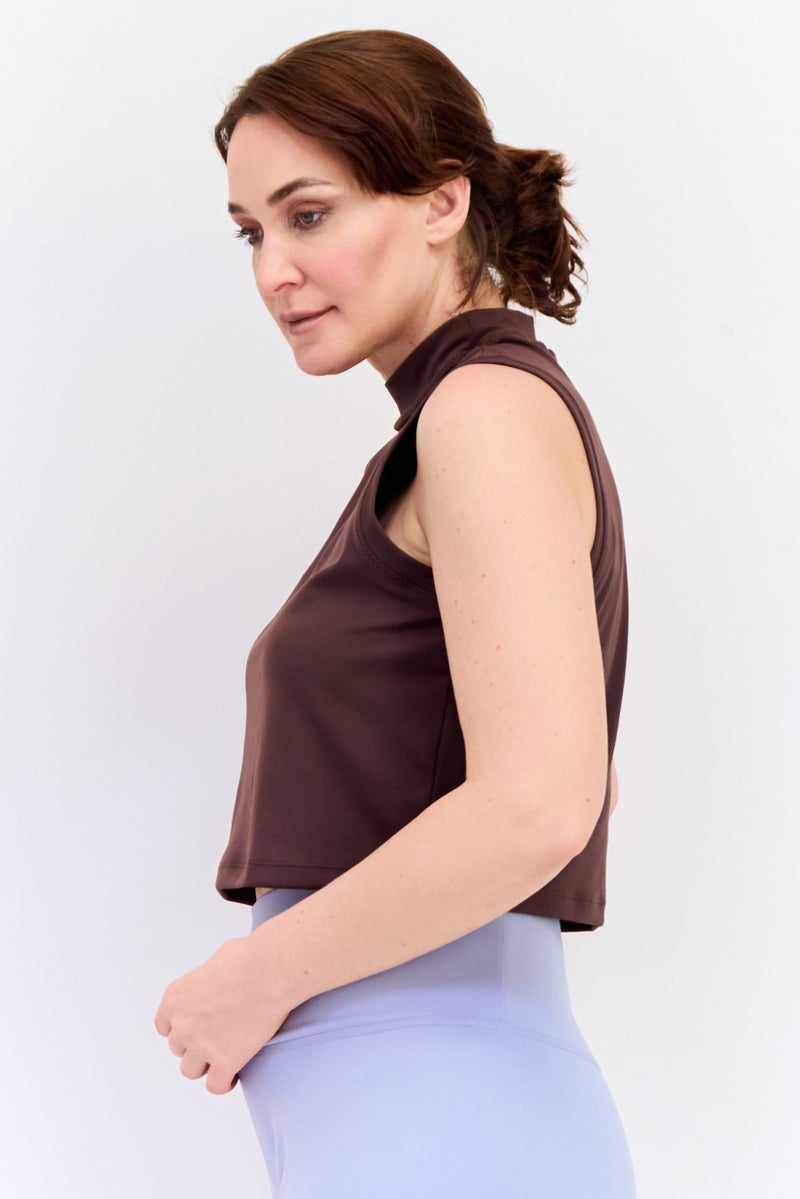 Nike Women Dri-Fit Solid Sleeveless Training Tank Top, Brown  - Image 3