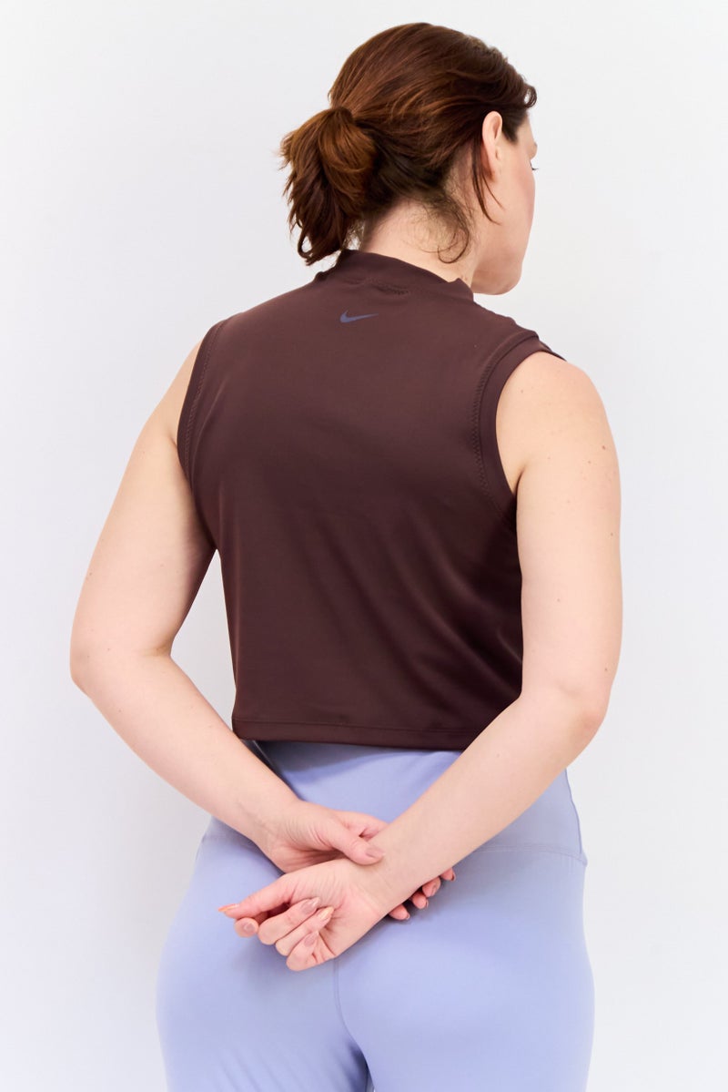 Nike Women Dri-Fit Solid Sleeveless Training Tank Top, Brown - Image 2