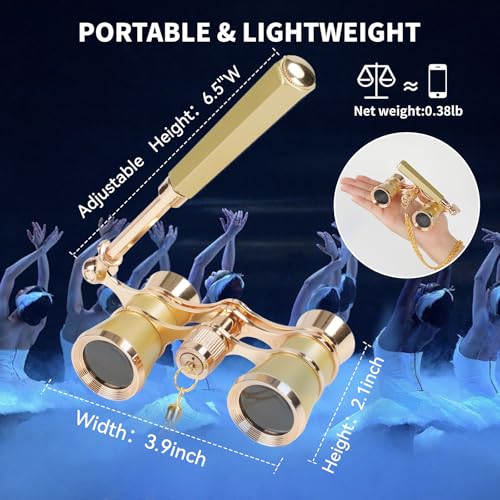 BOSTRON 3X25 Opera Glasses Theater Binoculars Compact with Adjustable Handle & Chain, Portable Vintage Theater Glasses Mini Binoculars for Adults Women Kids for Concerts Opera Houses Cinema, Gold - Image 4