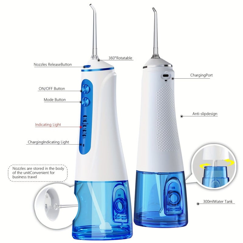 Black Electric Oral Irrigator With 5 Modes 4 Nozzles USB Rechargeable Water Tank - Image 3