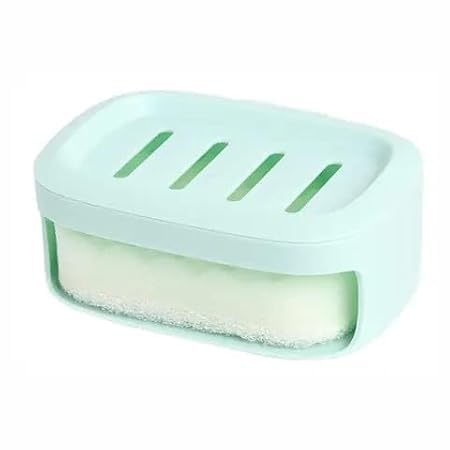 SHOPECOM 2 Layer Soap Holder Plastic Soap Box Suction Cup Wall-Mounted Soap Box Bathroom Double Soap Rack with Sponge Cleaning Bathroom Shelves Shower Soap Dispenser Sink Basin Soap Dish (1pc) - Image 1