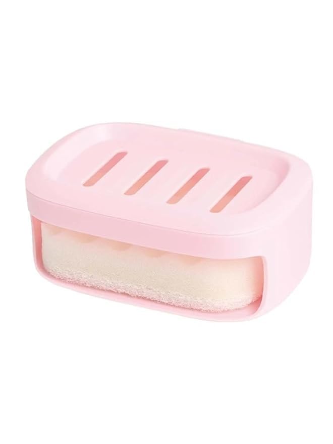 SHOPECOM 2 Layer Soap Holder Plastic Soap Box Suction Cup Wall-Mounted Soap Box Bathroom Double Soap Rack with Sponge Cleaning Bathroom Shelves Shower Soap Dispenser Sink Basin Soap Dish (1pc) - Image 5
