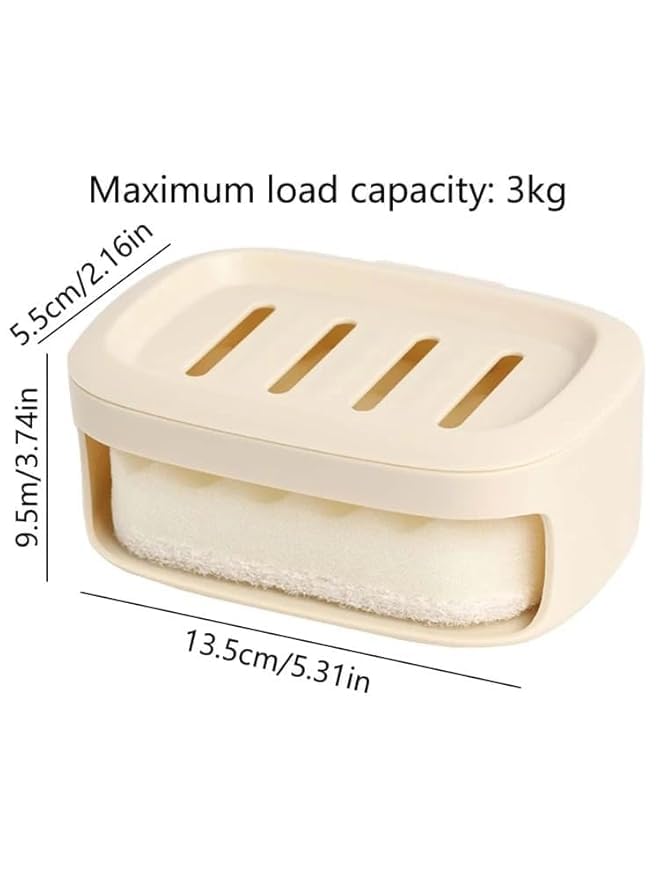 SHOPECOM 2 Layer Soap Holder Plastic Soap Box Suction Cup Wall-Mounted Soap Box Bathroom Double Soap Rack with Sponge Cleaning Bathroom Shelves Shower Soap Dispenser Sink Basin Soap Dish (1pc) - Image 3