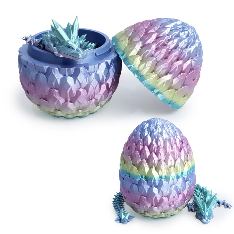 Flavery Gemstone Dragon Egg - 3D Printed Surprise Dino Easter Egg, 12 inch Flexible Crystal Dragon Inside, 3D Printed Gift, Desk Pet Decorï¼ŒEaster Basket Essentials (Mini Rainbow) - Image 2
