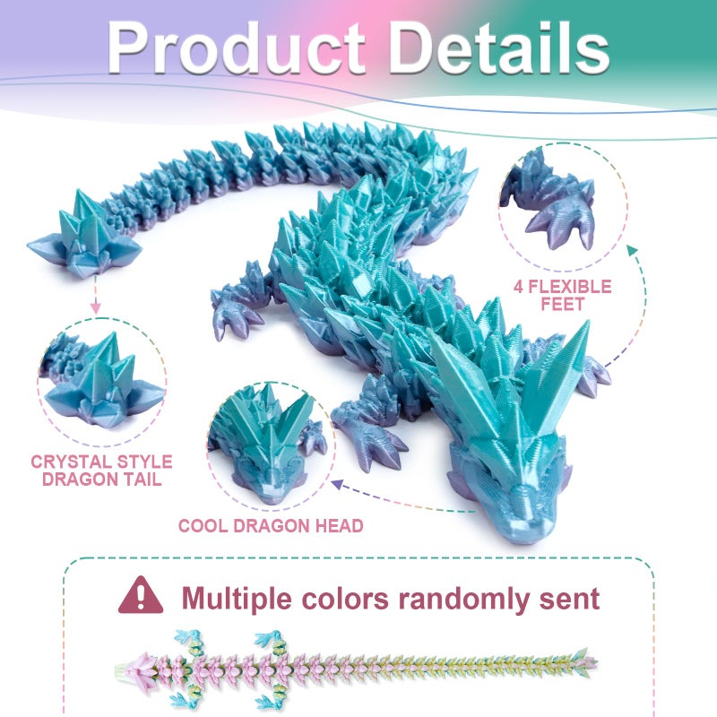 Flavery Gemstone Dragon Egg - 3D Printed Surprise Dino Easter Egg, 12 inch Flexible Crystal Dragon Inside, 3D Printed Gift, Desk Pet Decorï¼ŒEaster Basket Essentials (Mini Rainbow) - Image 3