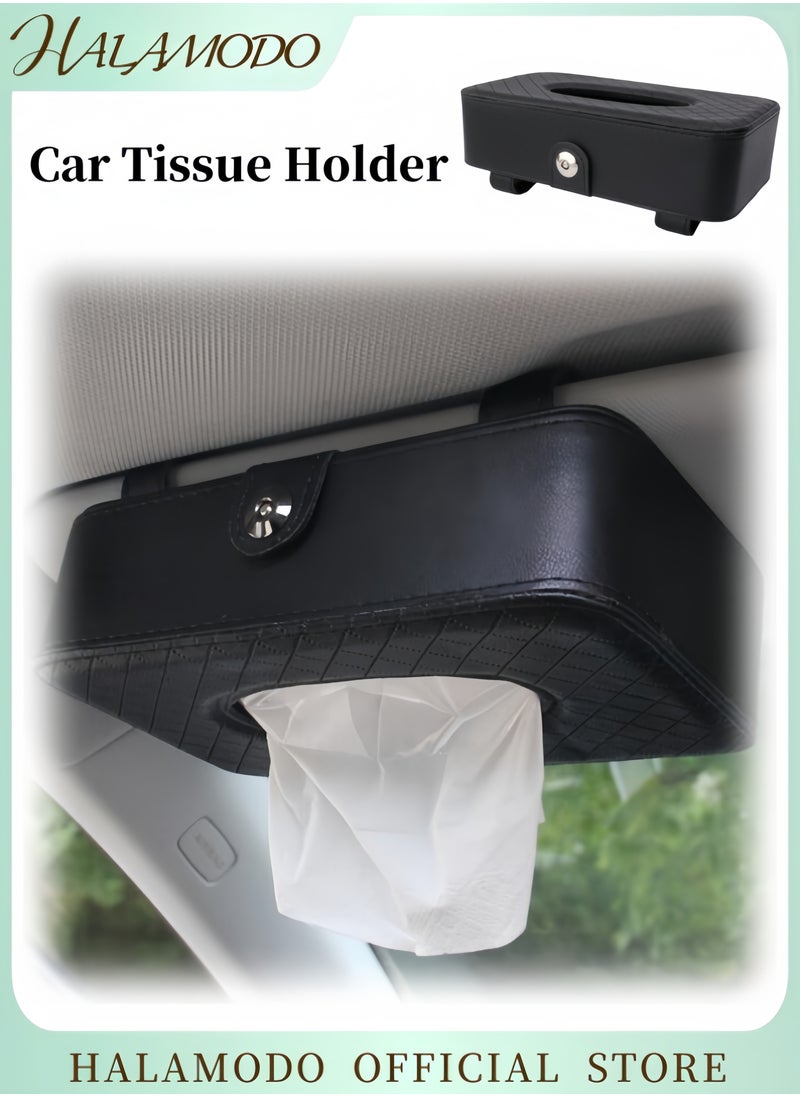 HALAMODO Car Tissue Holder Solid Color Tissues Box Cover Premium Leather Tissue Holder Auto Visor Tissue Case Holder Hanging Paper Storage Rectangle Napkin Holder Car Accessories  - Image 1