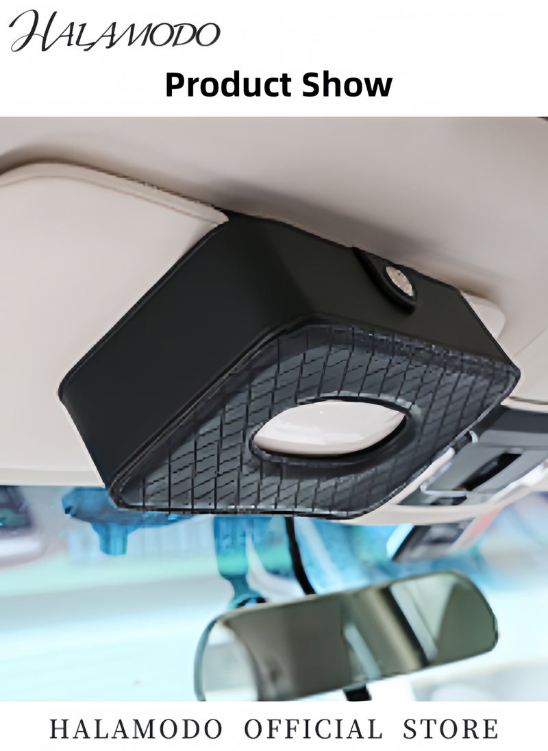 HALAMODO Car Tissue Holder Solid Color Tissues Box Cover Premium Leather Tissue Holder Auto Visor Tissue Case Holder Hanging Paper Storage Rectangle Napkin Holder Car Accessories  - Image 4