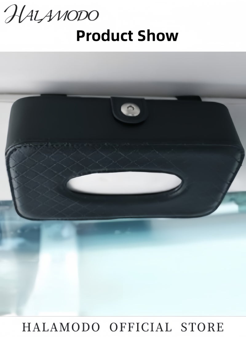HALAMODO Car Tissue Holder Solid Color Tissues Box Cover Premium Leather Tissue Holder Auto Visor Tissue Case Holder Hanging Paper Storage Rectangle Napkin Holder Car Accessories  - Image 5