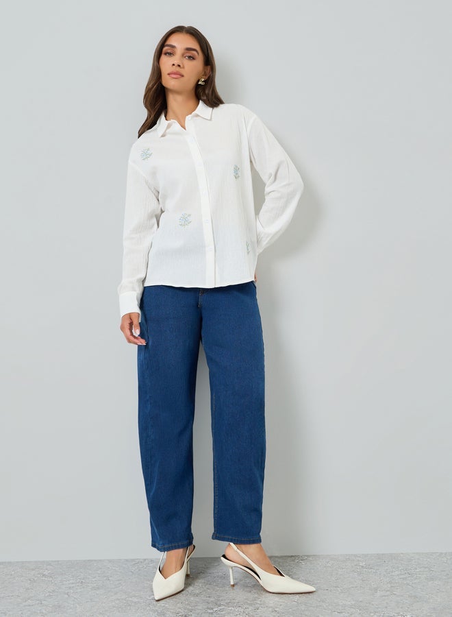 Styli Women White Embroidered Regular Shirt - Image 2