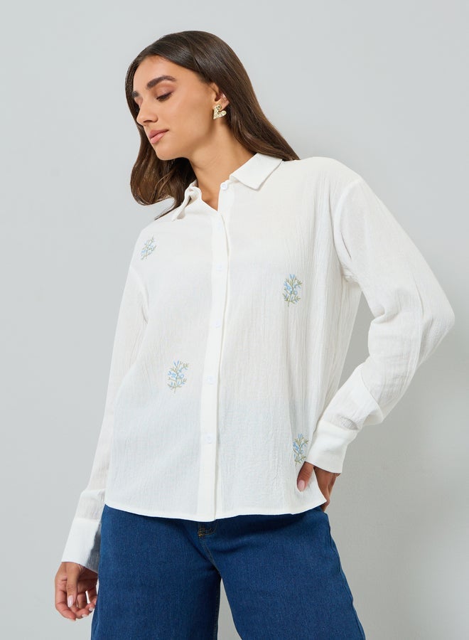 Styli Women White Embroidered Regular Shirt - Image 3