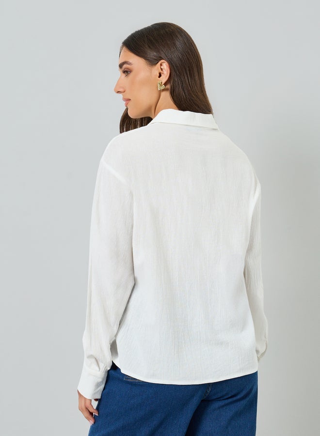 Styli Women White Embroidered Regular Shirt - Image 5