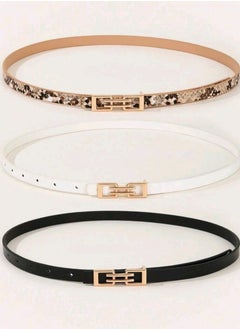 Shein 3pcs Square Double Hole Buckle Belts, Fashion Women Skinny Waist Belt For Festivals, Parties,  - Image 3