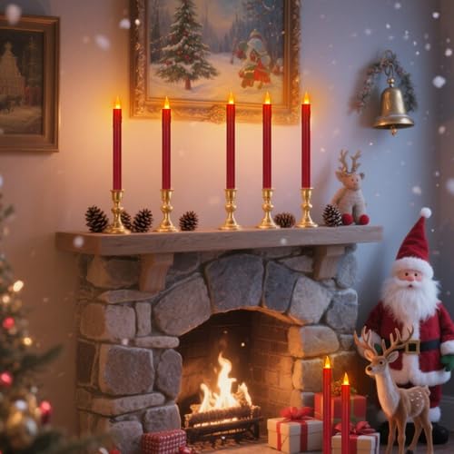 wemarry 6 Pcs Burgundy Flameless Taper Candles with Remote 10 White Battery Operated Led Candlesticks with Flickering 3D Flame Fake Taper Candles for Halloween Anniversaries Dinner Home Dcor - Image 3