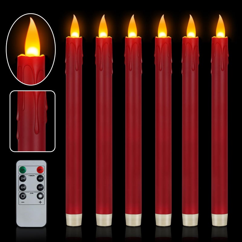 wemarry 6 Pcs Burgundy Flameless Taper Candles with Remote 10 White Battery Operated Led Candlesticks with Flickering 3D Flame Fake Taper Candles for Halloween Anniversaries Dinner Home Dcor - Image 2