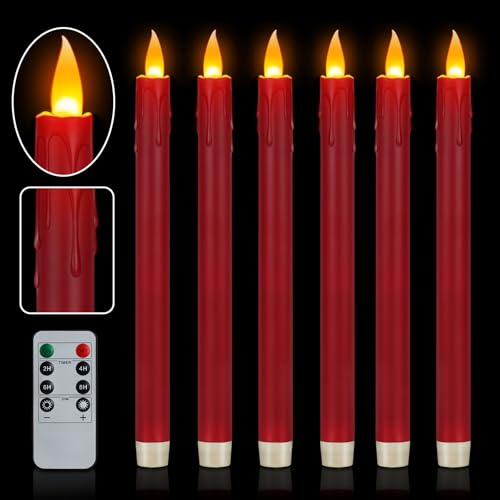 wemarry 6 Pcs Burgundy Flameless Taper Candles with Remote 10 White Battery Operated Led Candlesticks with Flickering 3D Flame Fake Taper Candles for Halloween Anniversaries Dinner Home Dcor - Image 1