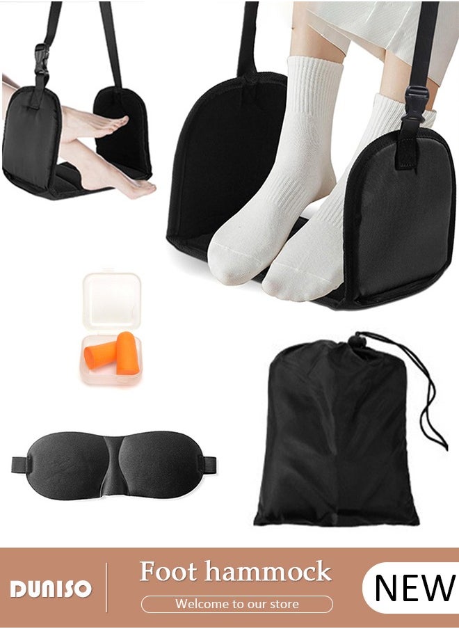 DUNISO Foot Hammock, Airplane Foot Rest Hammock Helps to Prevent Swelling and Soreness, Portable Foot Sling with Eye Mask & Earplug Relax Your Feet Office Leg Rest Travel Essentials for Long Flight  - Image 1