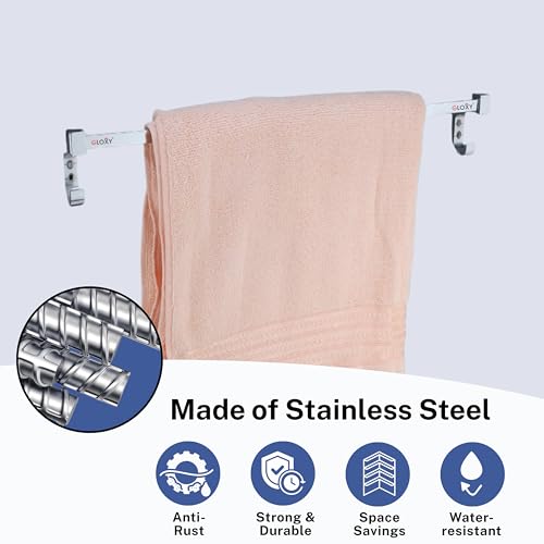 GLOXY ENTERPRISE Stainless Steel 24 Inch Towel Rod with 2 Hook to Hang Loofah/Towel Rod for Bathroom, Towel Racks, Towel Bar Rail, Bathroom Hanger, Towel Stand, Bathroom Accessories and Fittings - Image 3