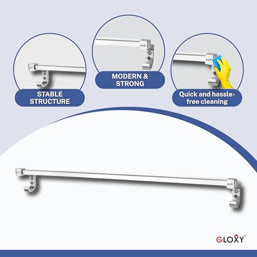 GLOXY ENTERPRISE Stainless Steel 24 Inch Towel Rod with 2 Hook to Hang Loofah/Towel Rod for Bathroom, Towel Racks, Towel Bar Rail, Bathroom Hanger, Towel Stand, Bathroom Accessories and Fittings - Image 4