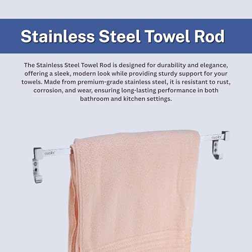 GLOXY ENTERPRISE Stainless Steel 24 Inch Towel Rod with 2 Hook to Hang Loofah/Towel Rod for Bathroom, Towel Racks, Towel Bar Rail, Bathroom Hanger, Towel Stand, Bathroom Accessories and Fittings - Image 5