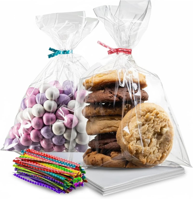 200 Pack Clear Cellophane Bags for Favors - 6x10 Inch with Twist Ties - Image 1