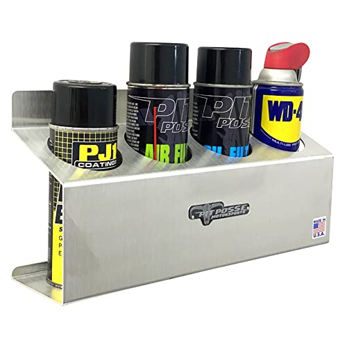 Pit Posse 303 Four Bottle Aerosol Spray Can Rack Shelf Holder 15.5" Caddy - Made in USA - Aluminum Enclosed Trailer Shop Garage Storage Organizer - Mounting Hardware Included (Silver) - Image 3