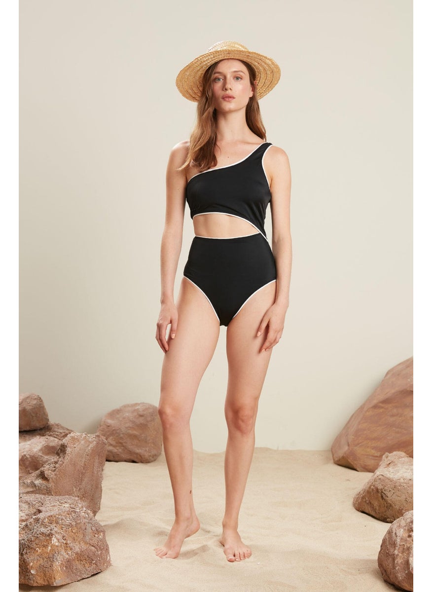 Manuka - Piping Detailed Swimsuit Black - Image 1