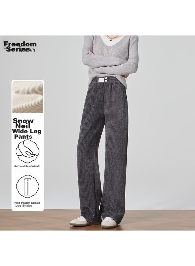 Liberal Ziyouxi Chenille Wide-leg Pants For Women, Autumn And Winter, Fleece-lined, Thickened, High-waisted, Slimming, Loose-fitting, Draping Straight-leg Floor-length Casual Trousers - Image 1