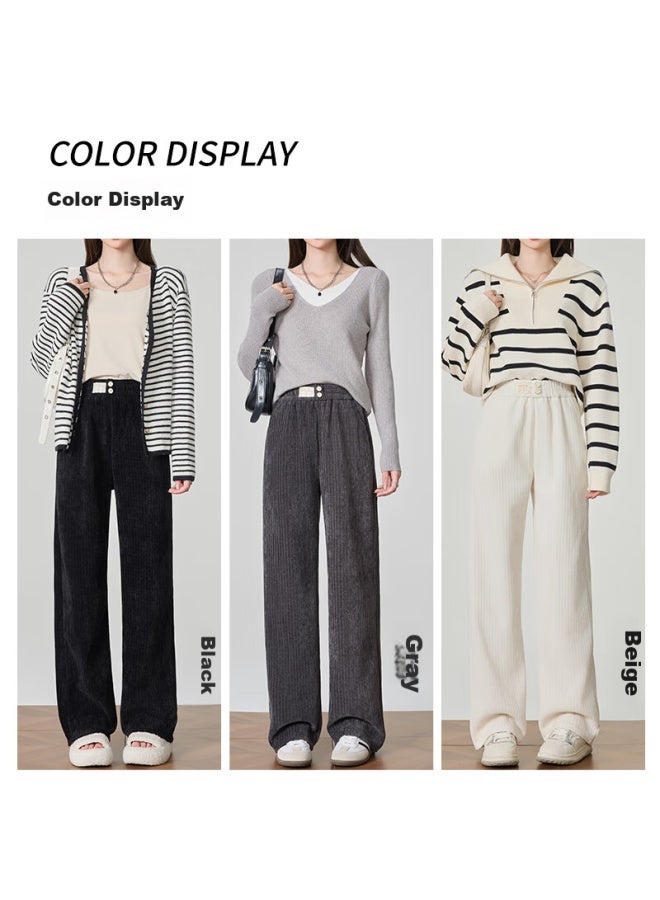 Liberal Ziyouxi Chenille Wide-leg Pants For Women, Autumn And Winter, Fleece-lined, Thickened, High-waisted, Slimming, Loose-fitting, Draping Straight-leg Floor-length Casual Trousers - Image 4