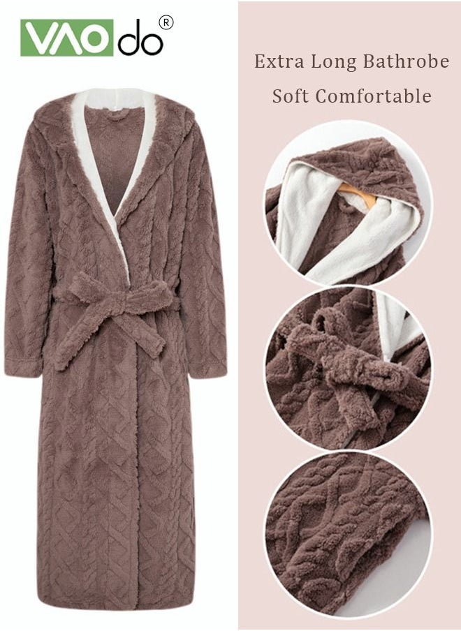 VAOdo Men's Coral Fleece Bathrobe Skin-friendly Breathable Simple Nightgown Hooded Home Clothes Brown  - Image 2